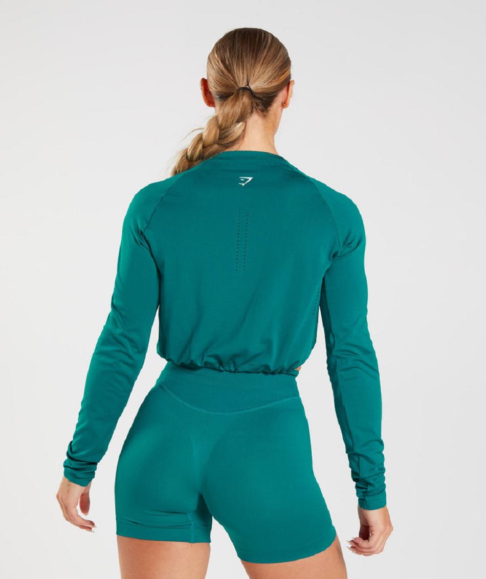 Camisa Recortada Gymshark Sweat Seamless Long Sleeve Mujer Turquesa | MX_4395FDN