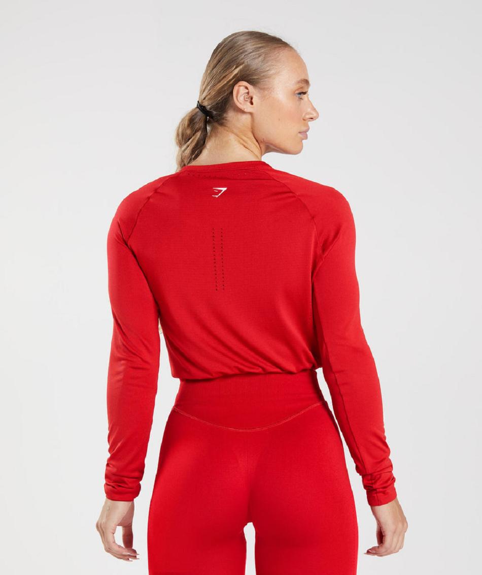 Camisa Recortada Gymshark Sweat Seamless Long Sleeve Mujer Rojos | MX_4396GSO