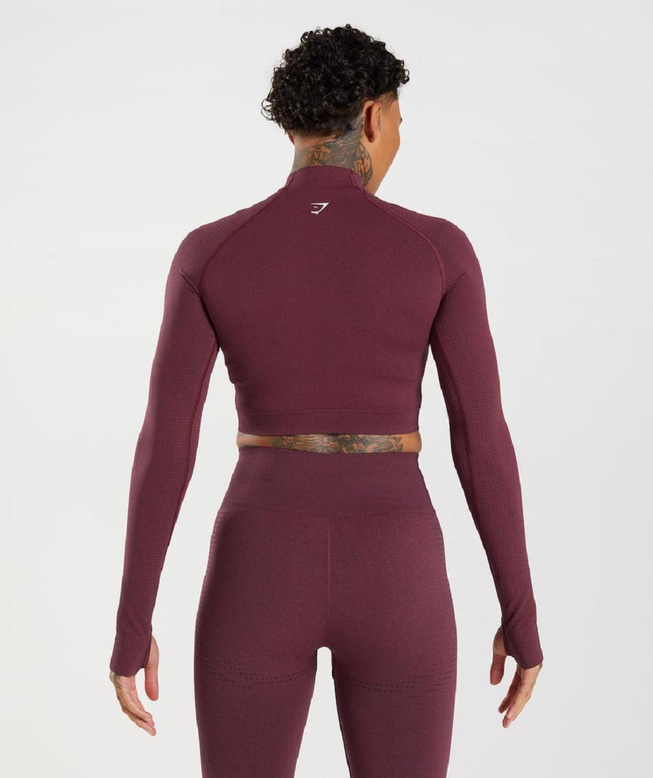 Camisa Recortada Gymshark Vital Seamless 2.0 High Neck Midi Mujer Vino | MX_4398JPQ