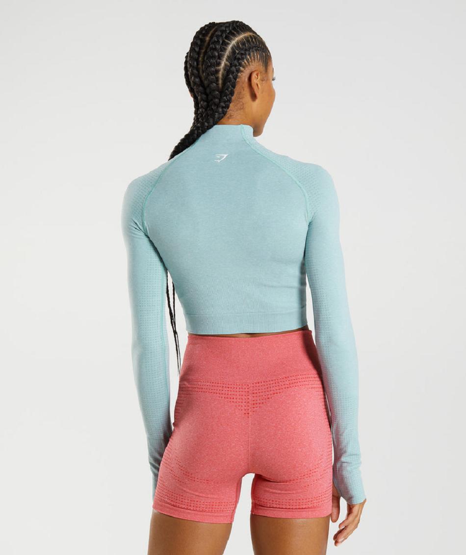 Camisa Recortada Gymshark Vital Seamless 2.0 High Neck Midi Mujer Azules | MX_4400LIS