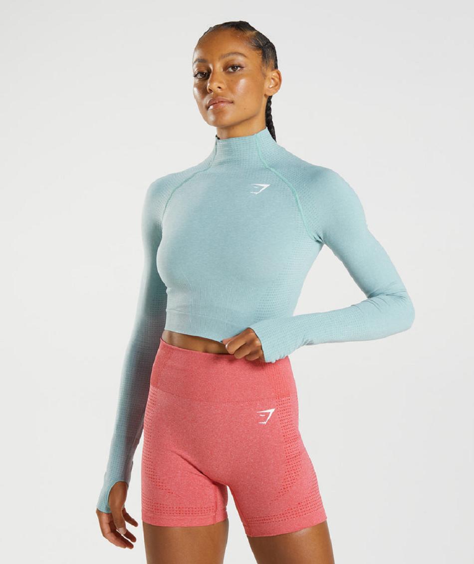 Camisa Recortada Gymshark Vital Seamless 2.0 High Neck Midi Mujer Azules | MX_4400LIS