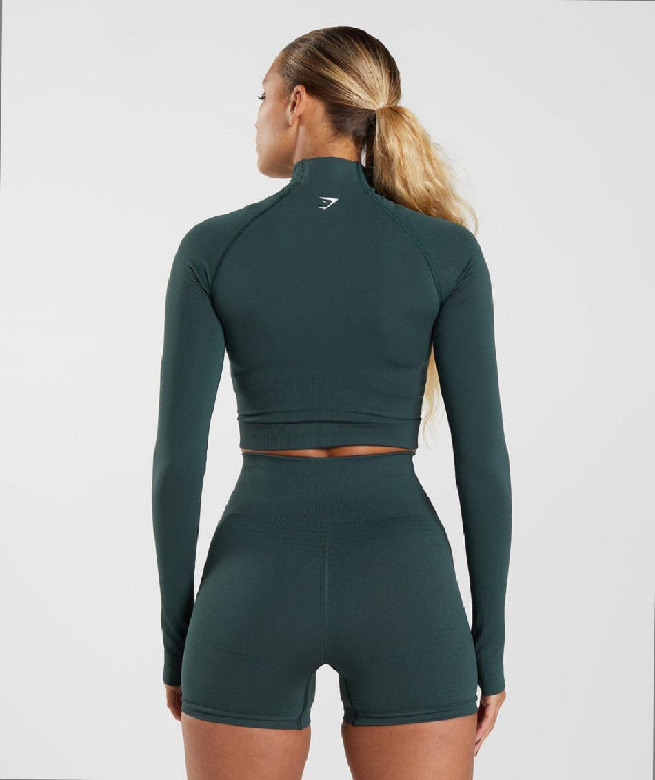 Camisa Recortada Gymshark Vital Seamless 2.0 High Neck Midi Mujer Verdes | MX_4439UZG