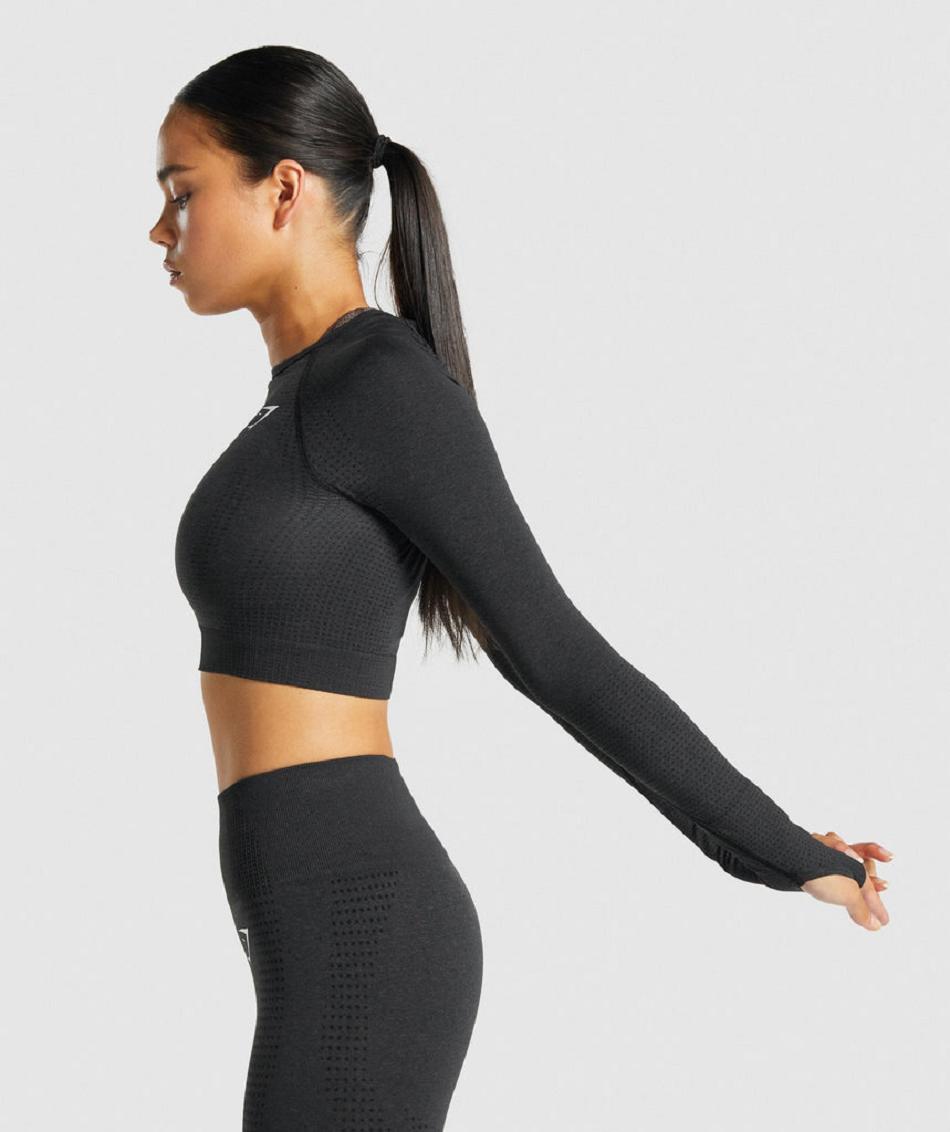 Camisa Recortada Gymshark Vital Seamless 2.0 Long Sleeve Mujer Negros | MX_4440ILH