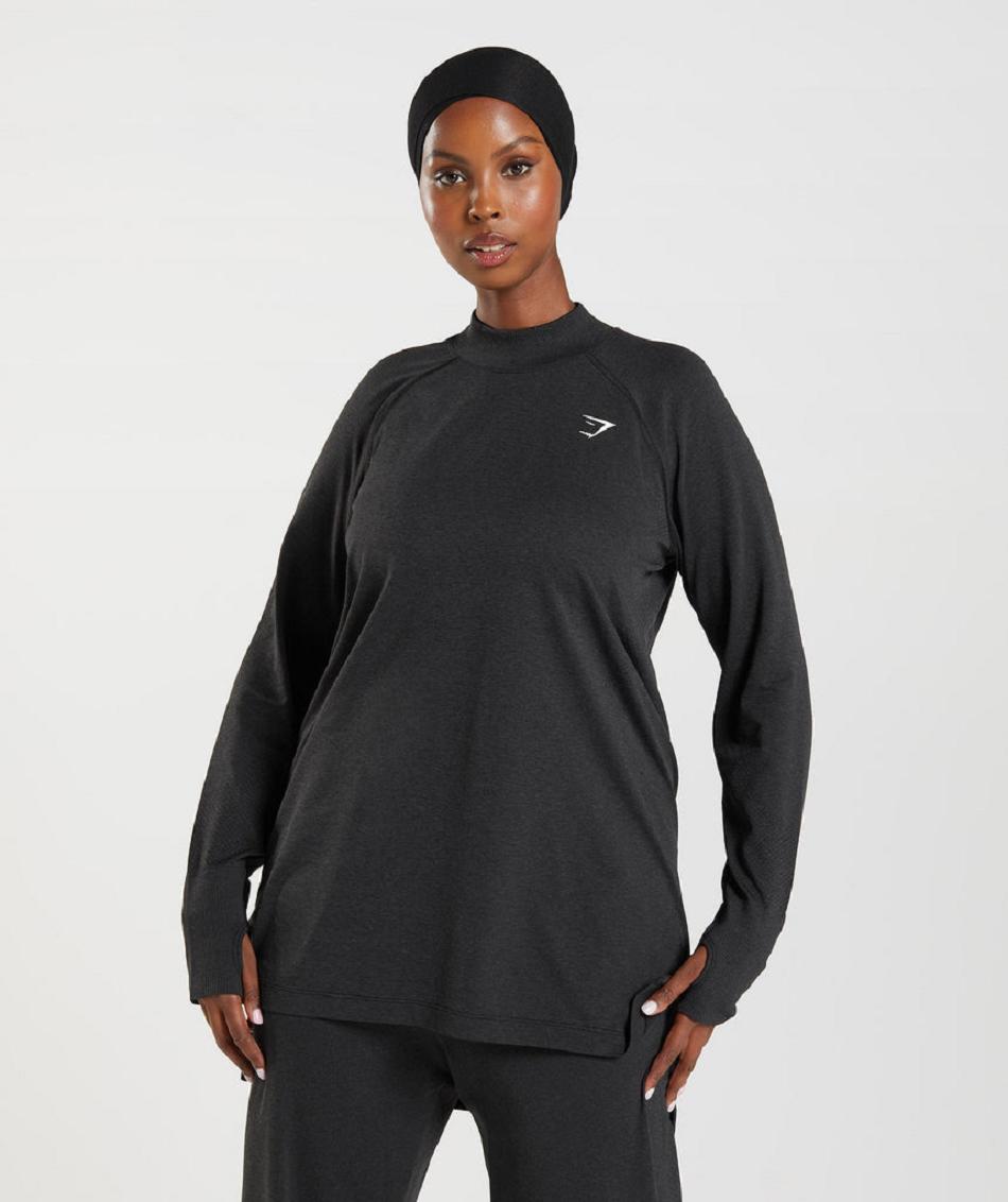 Camisa Recortada Gymshark Vital Seamless Long Line Mujer Negros | MX_4509BEX