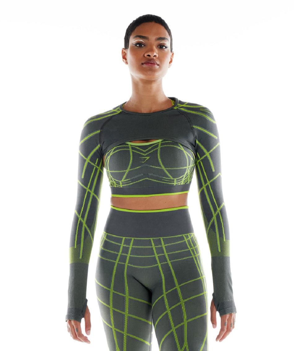 Camisa Recortada Gymshark Wtflex Linear Seamless Long Sleeve Shrug Mujer Grises Verdes Grises Claro | MX_4382WNB