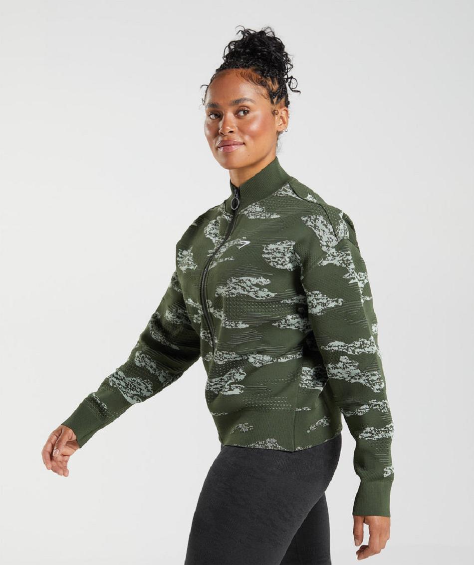 Chaquetas Gymshark Adapt Camo Seamless Pista Mujer Verde Oliva Verdes | MX_4286PJJ