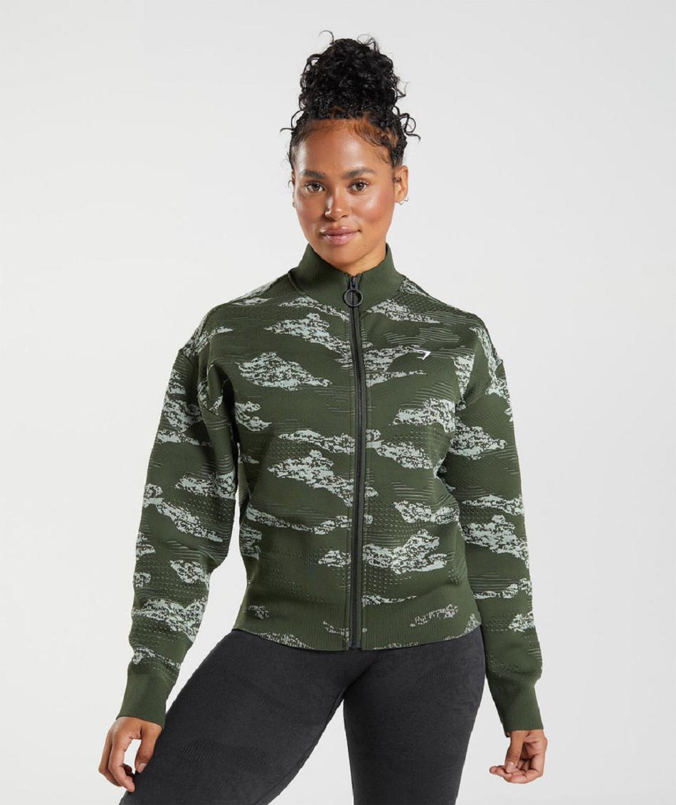 Chaquetas Gymshark Adapt Camo Seamless Pista Mujer Verde Oliva Verdes | MX_4286PJJ