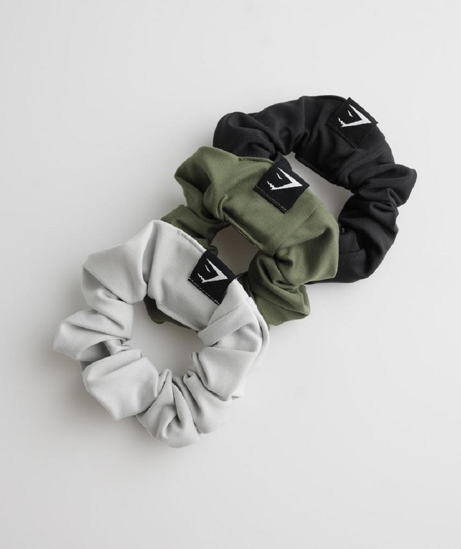 Equipo Gymshark Scrunchies 3Pk Mujer Negros Verde Oliva Grises Claro | MX_5006AHK