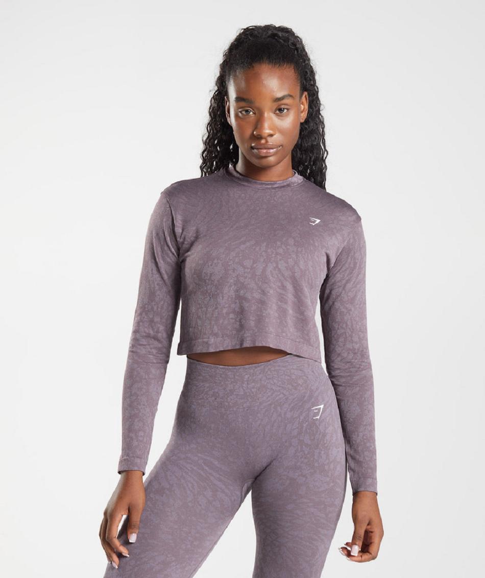 Long Sleeve Gymshark Adapt Animal Seamless Mujer Morados | MX_4273VRW