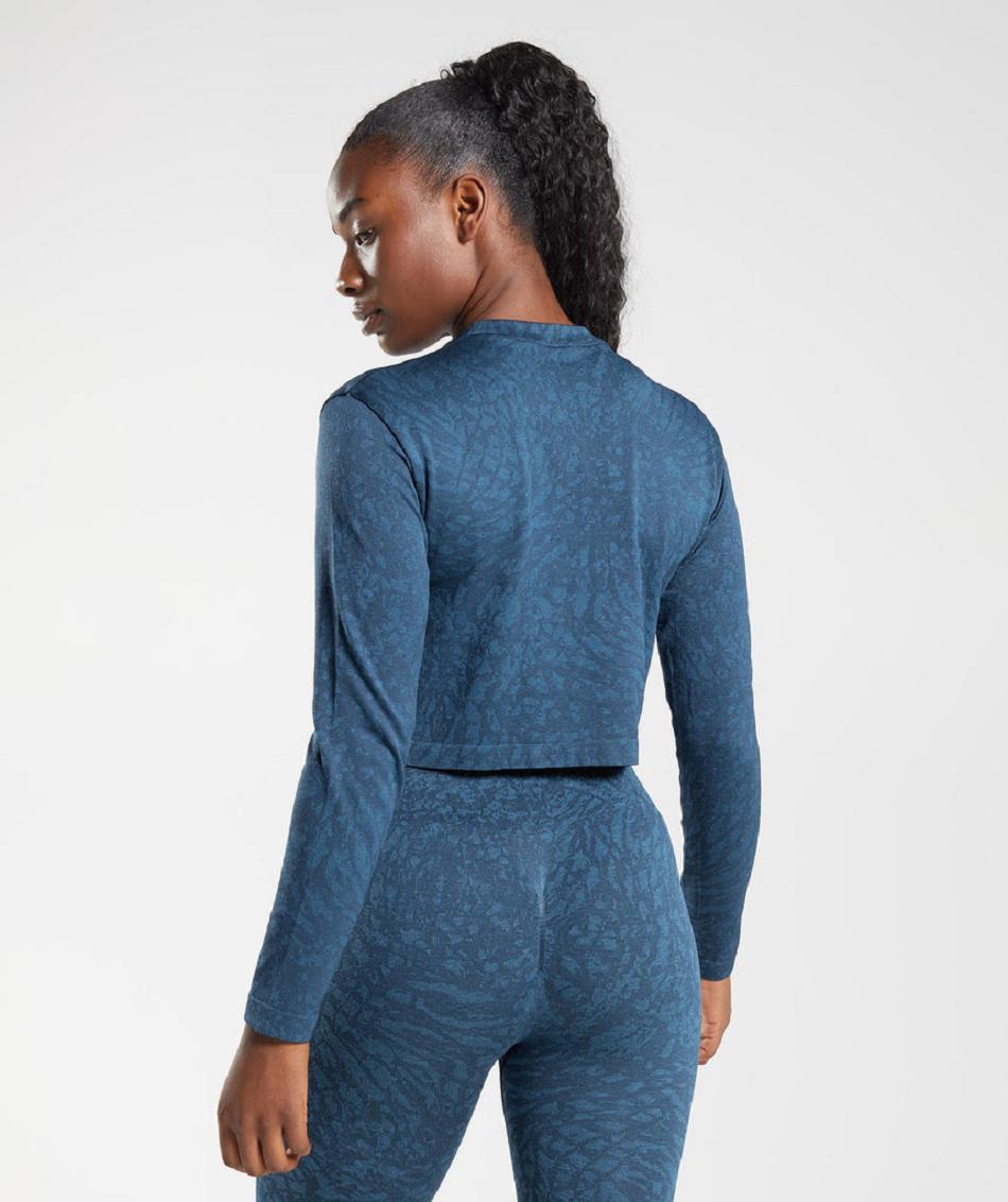 Long Sleeve Gymshark Adapt Animal Seamless Mujer Azul Marino | MX_4275NWY