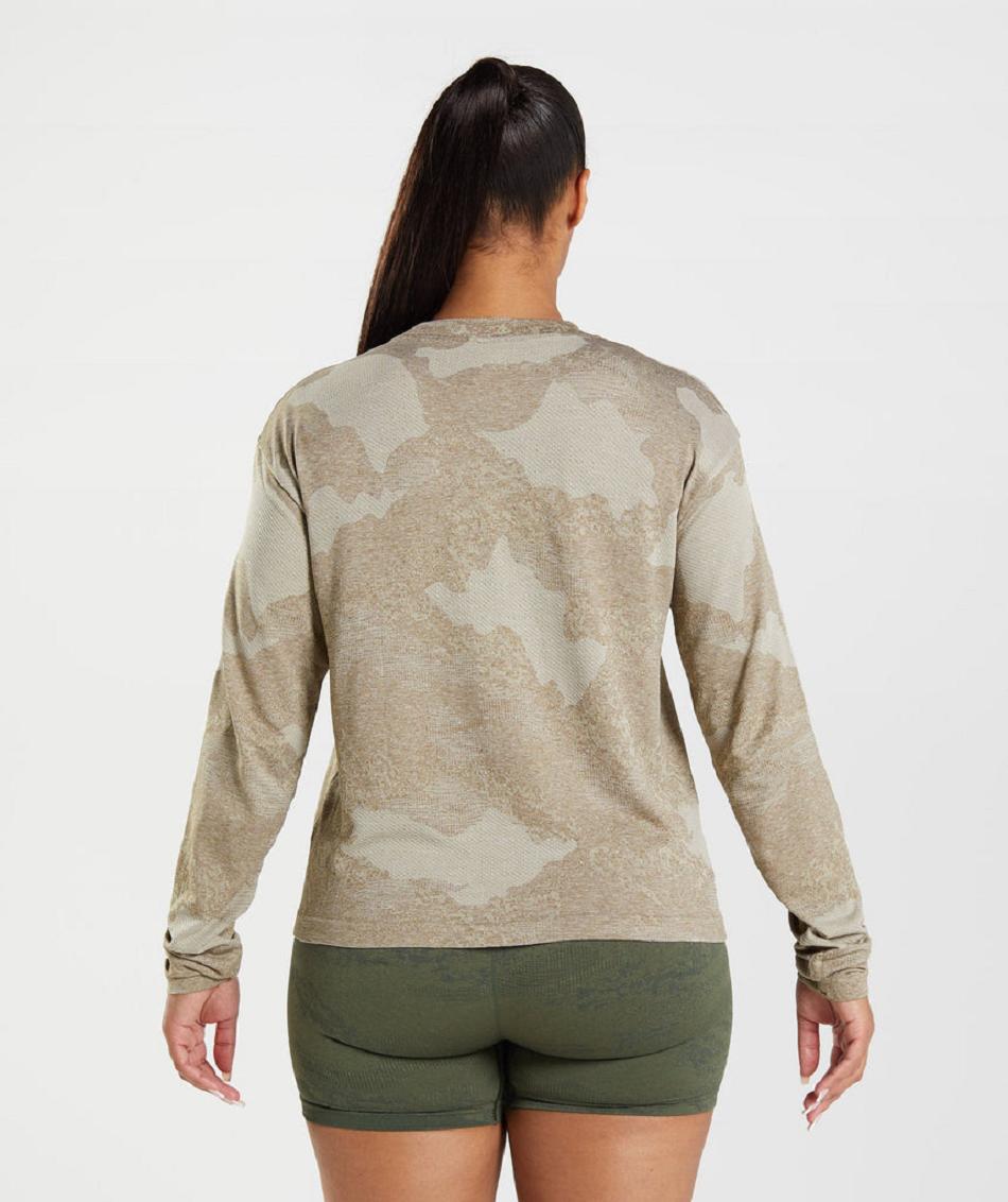 Long Sleeve Gymshark Adapt Camo Seamless Mujer Grises Marrom | MX_4243KOR