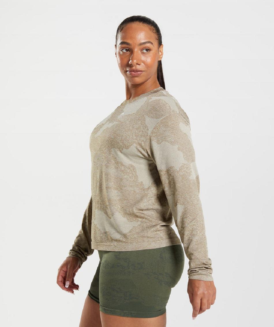 Long Sleeve Gymshark Adapt Camo Seamless Mujer Grises Marrom | MX_4243KOR