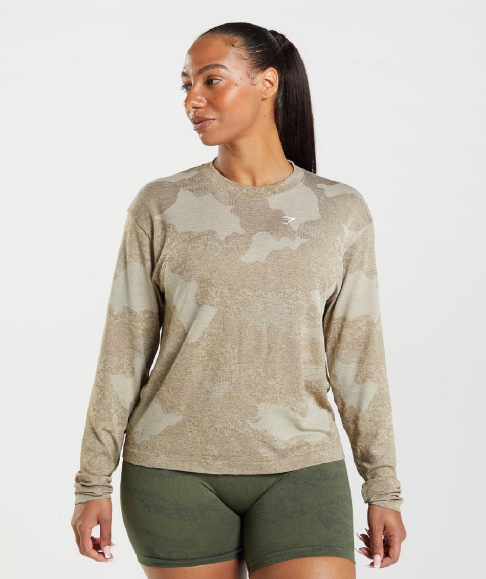 Long Sleeve Gymshark Adapt Camo Seamless Mujer Grises Marrom | MX_4243KOR