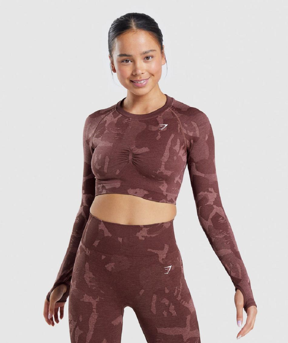 Long Sleeve Gymshark Adapt Camo Seamless Mujer Rosas Marrom | MX_4248VRW