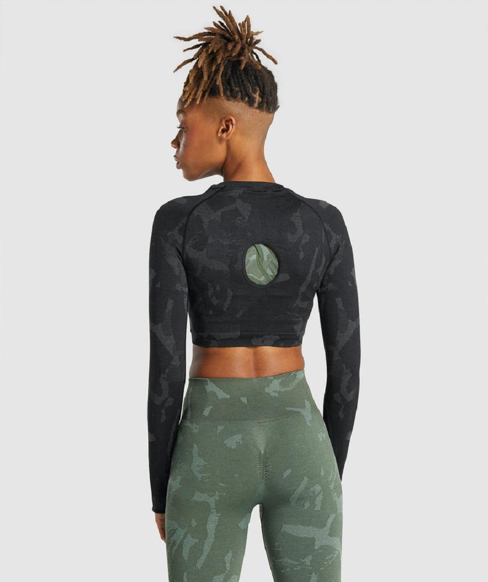 Long Sleeve Gymshark Adapt Camo Seamless Mujer Negros | MX_4267JPQ