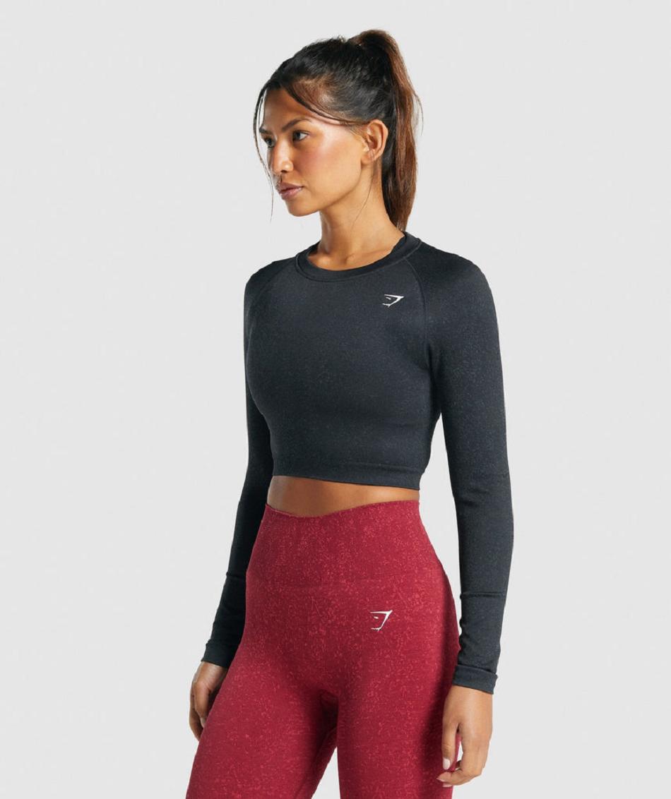 Long Sleeve Gymshark Adapt Fleck Seamless Mujer Negros | MX_4252QMA