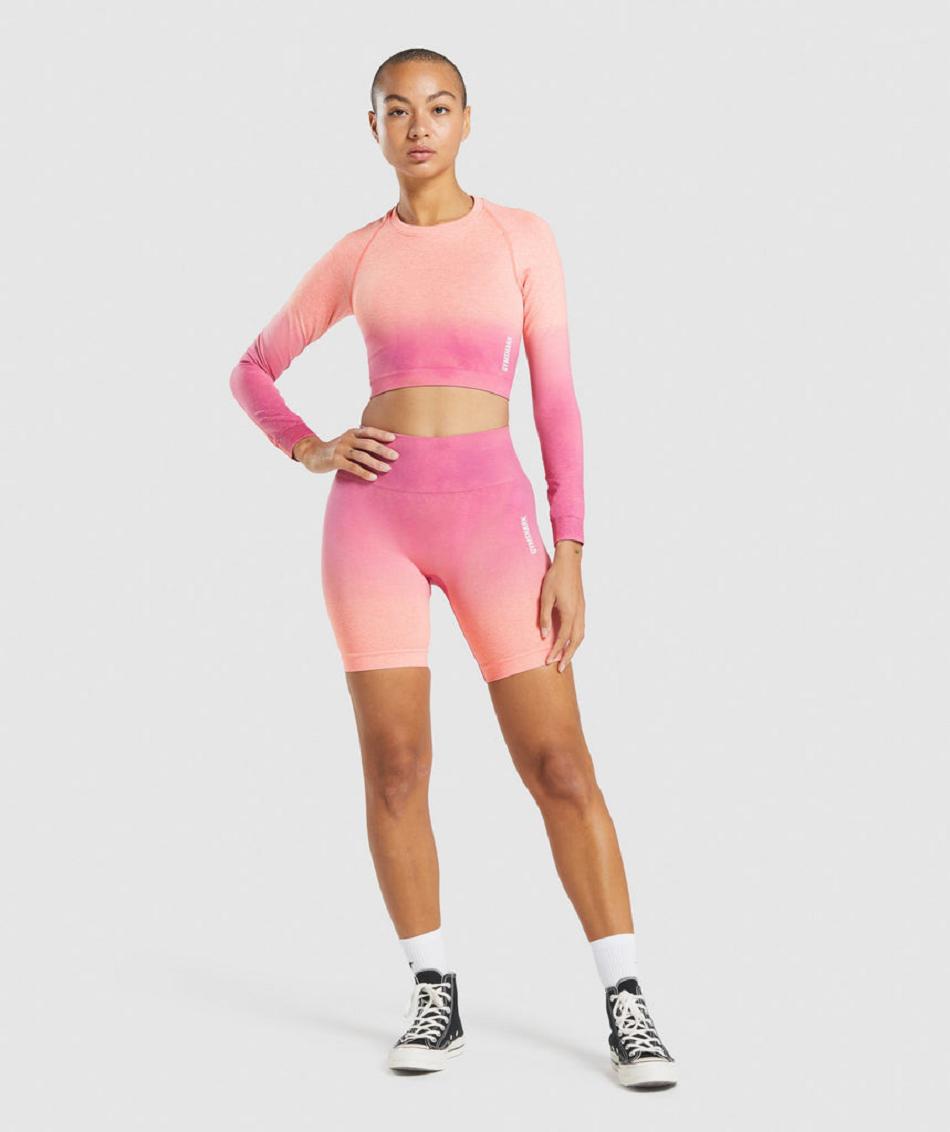 Long Sleeve Gymshark Adapt Ombre Seamless Mujer Naranjas Rosas | MX_4237SGL