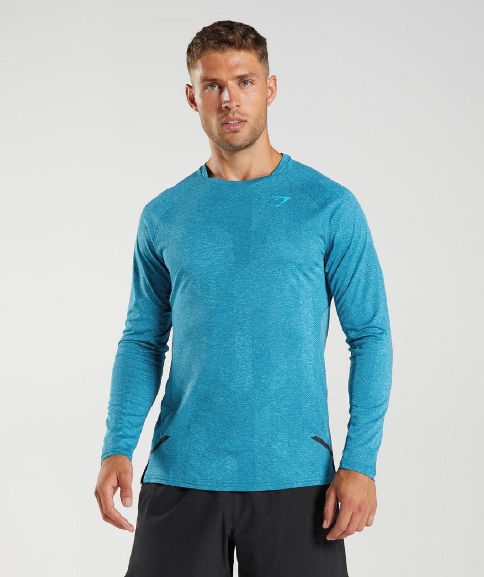 Long Sleeve Gymshark Apex Hombre Azules Grises Oscuro Azules | MX_3405SGL