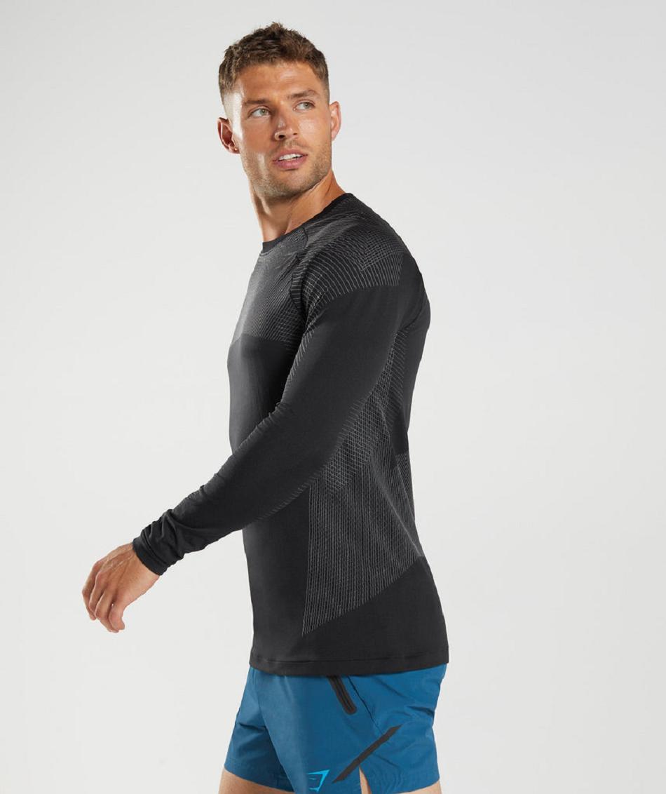 Long Sleeve Gymshark Apex Seamless Hombre Negros Grises | MX_3395EBC