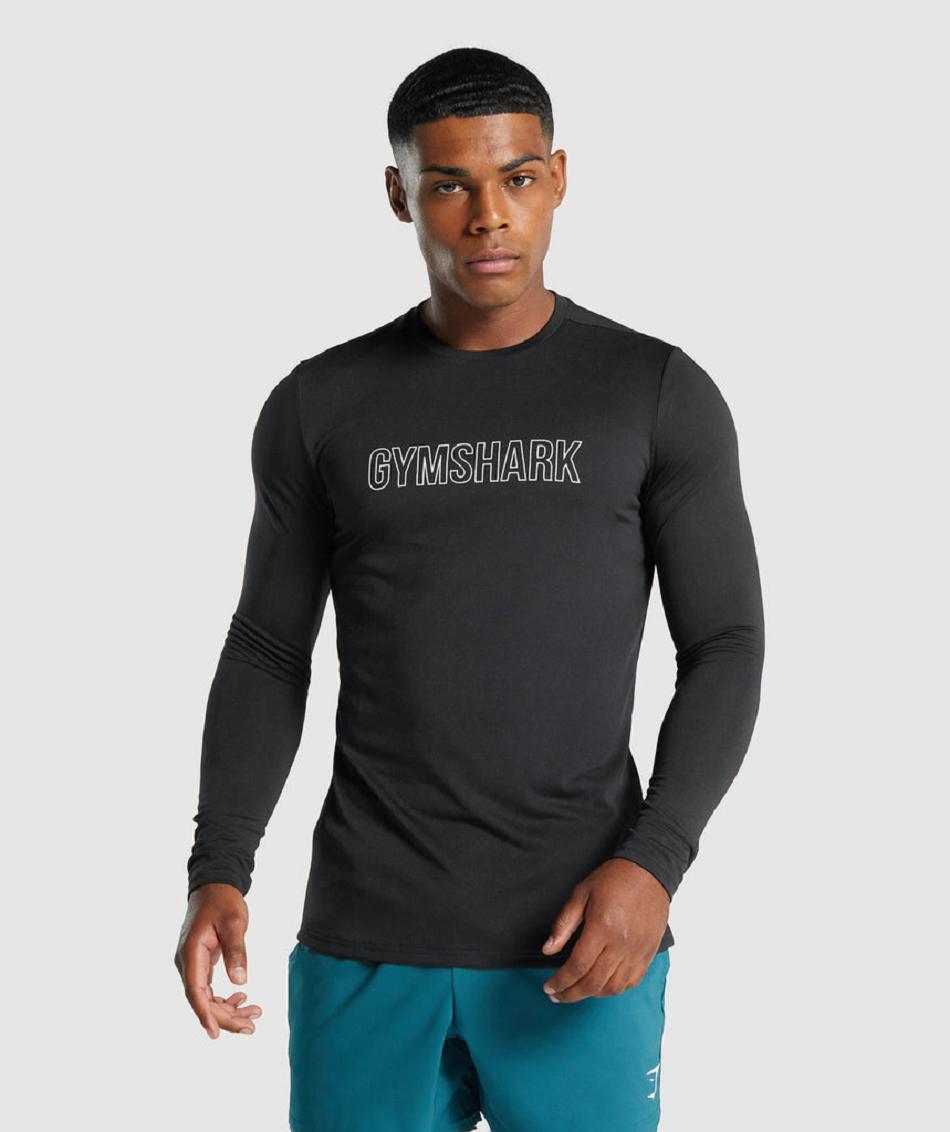 Long Sleeve Gymshark Arrival Estampados Hombre Negros | MX_3378SGL