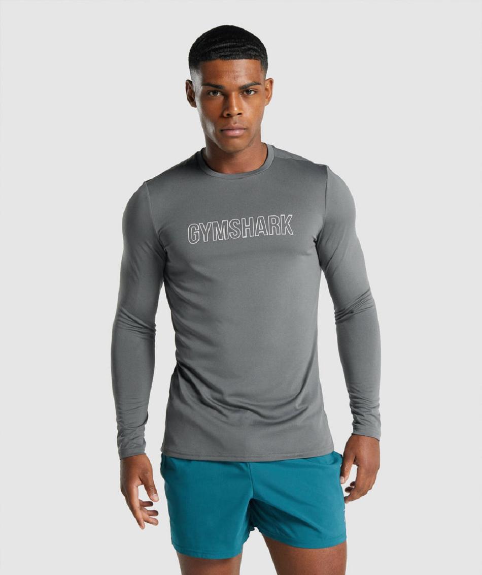 Long Sleeve Gymshark Arrival Estampados Hombre Grises | MX_3392MQZ