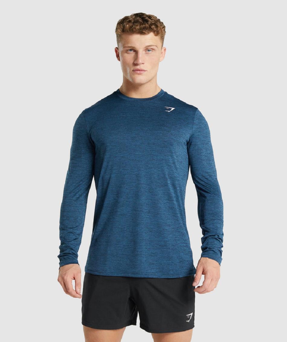 Long Sleeve Gymshark Arrival Marl Hombre Azul Marino | MX_3382HAP