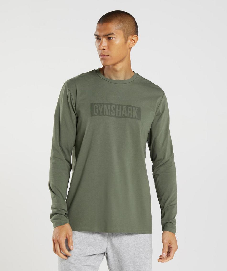 Long Sleeve Gymshark Block Hombre Verde Oliva | MX_3422AHK