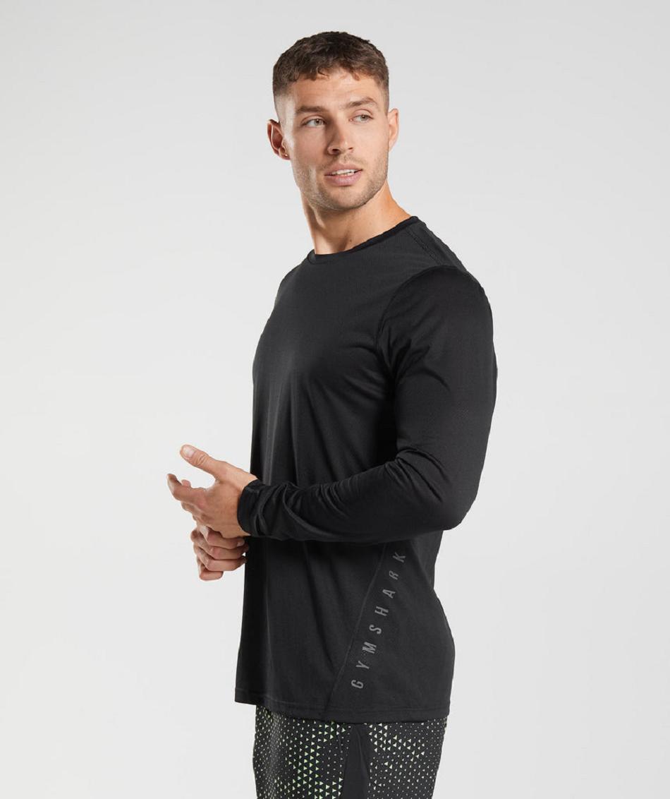 Long Sleeve Gymshark Deporte Hombre Negros Negros | MX_3412LIS