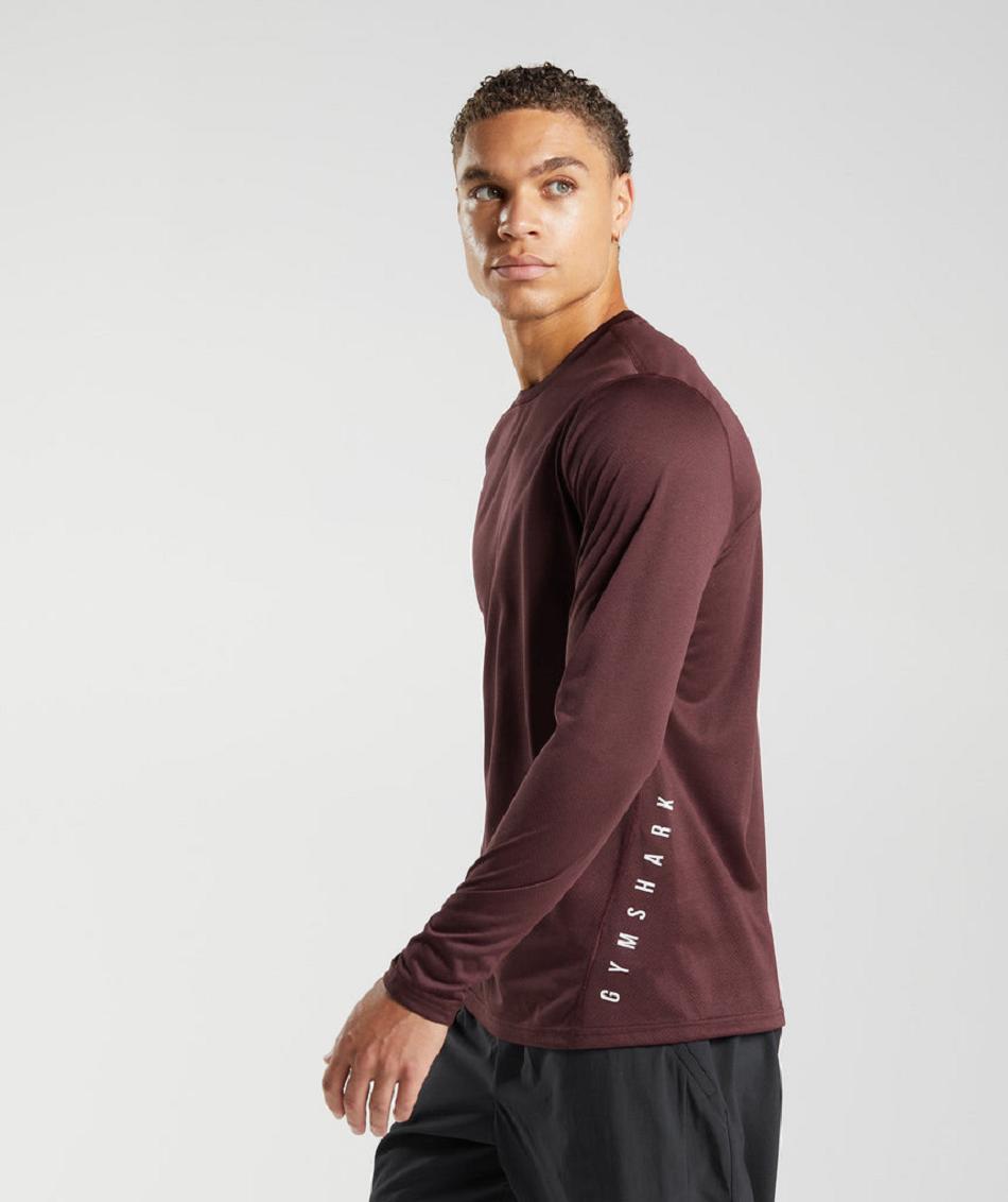 Long Sleeve Gymshark Deporte Hombre Vino Negros | MX_3417BEX