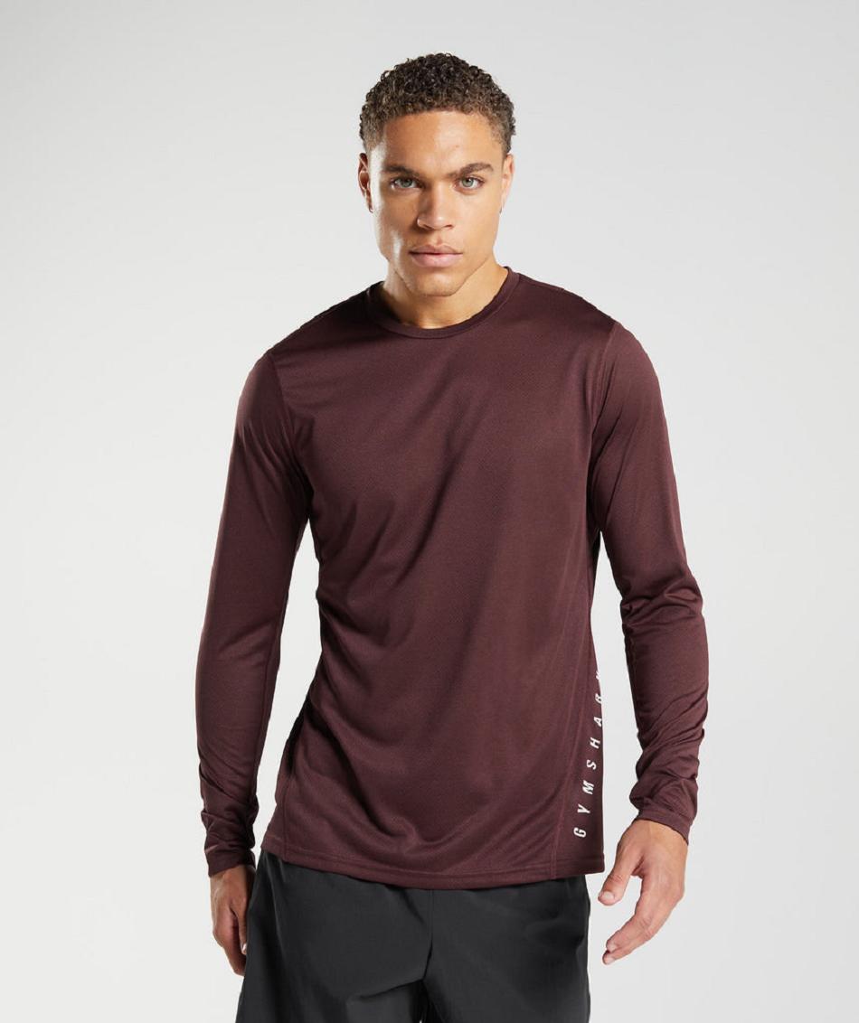 Long Sleeve Gymshark Deporte Hombre Vino Negros | MX_3417BEX