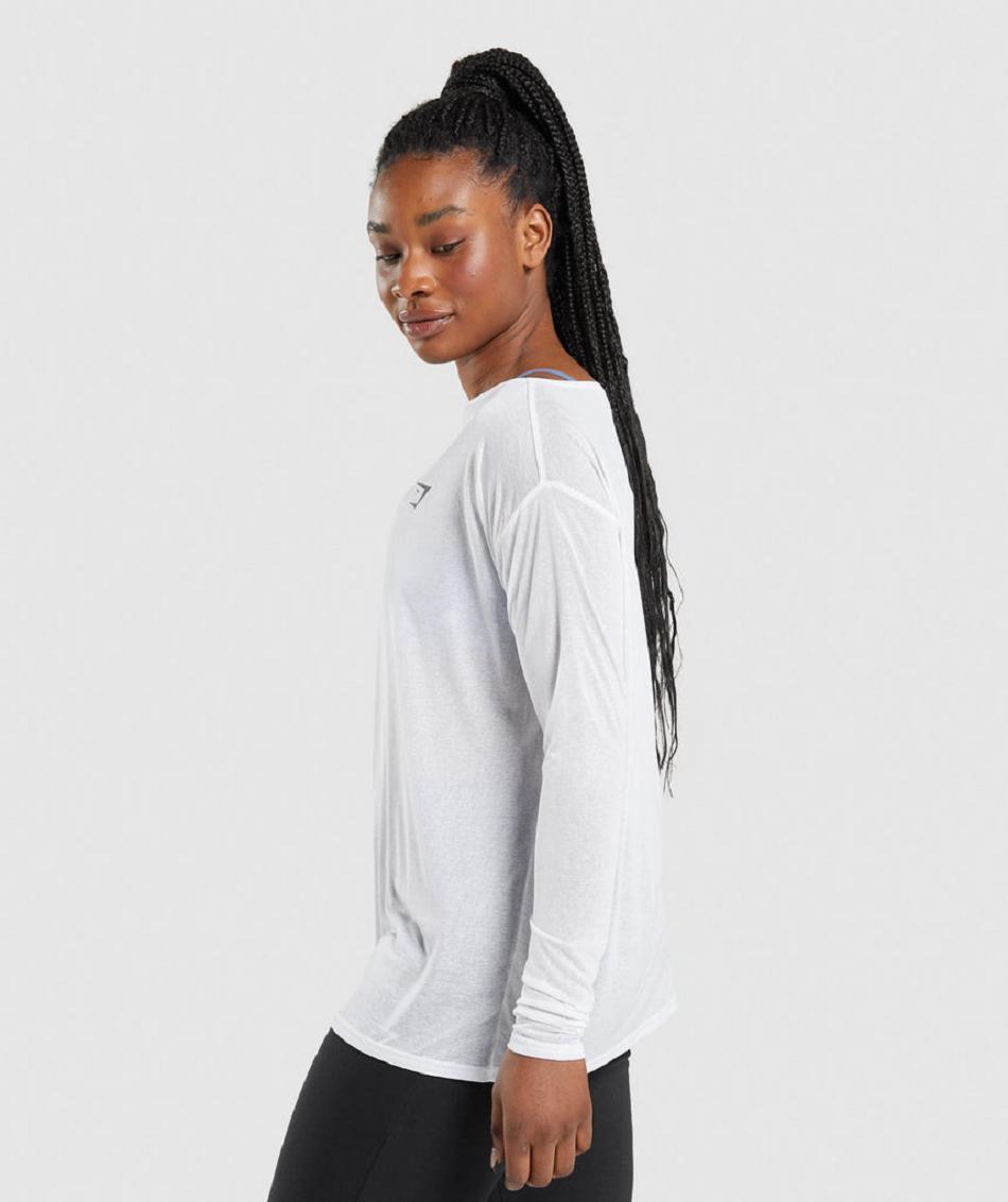 Long Sleeve Gymshark Entrenamiento Oversized Mujer Blancos | MX_4269LIS