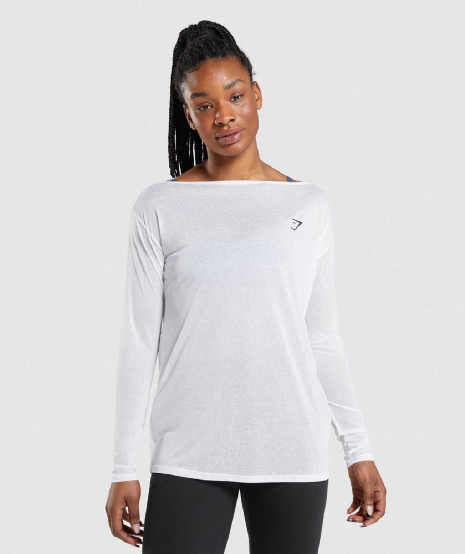 Long Sleeve Gymshark Entrenamiento Oversized Mujer Blancos | MX_4269LIS