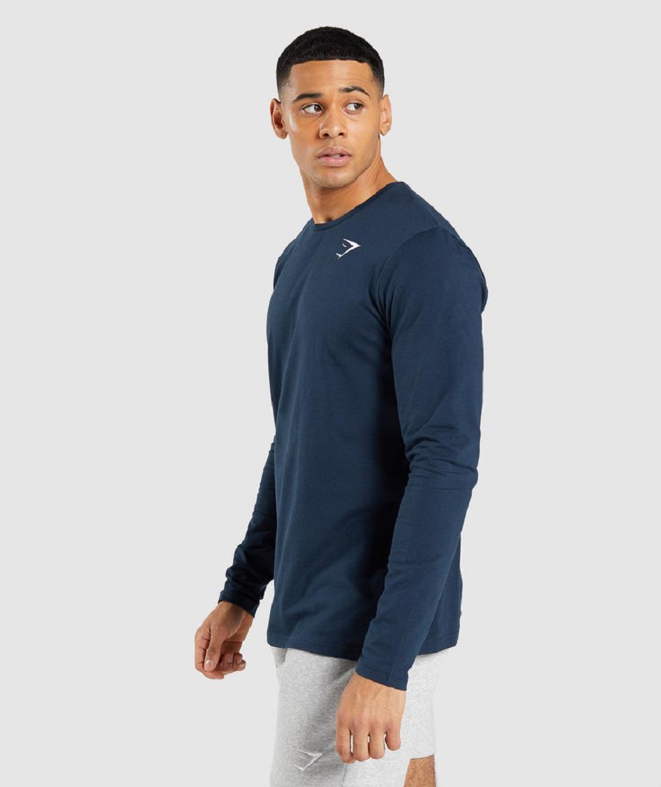 Long Sleeve Gymshark Essential Hombre Azul Marino | MX_3380FDN