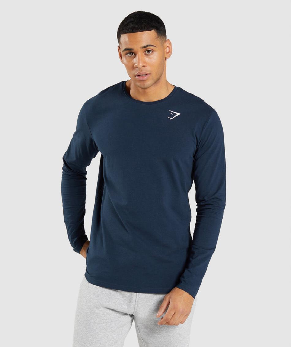 Long Sleeve Gymshark Essential Hombre Azul Marino | MX_3380FDN