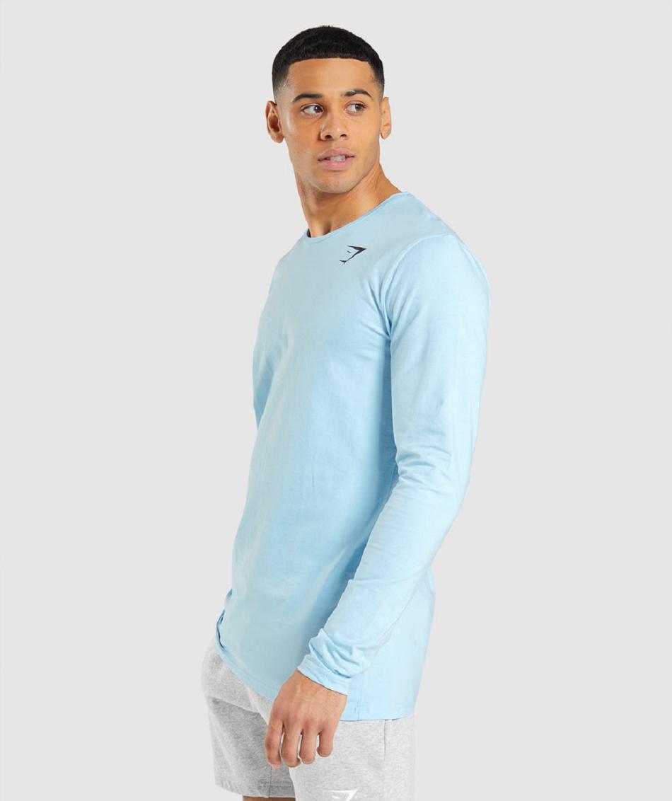 Long Sleeve Gymshark Essential Hombre Beige Azules | MX_3377AHK