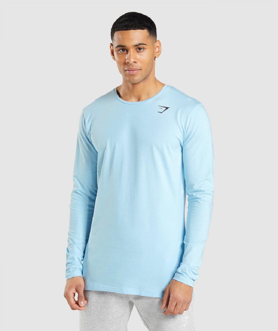 Long Sleeve Gymshark Essential Hombre Beige Azules | MX_3377AHK