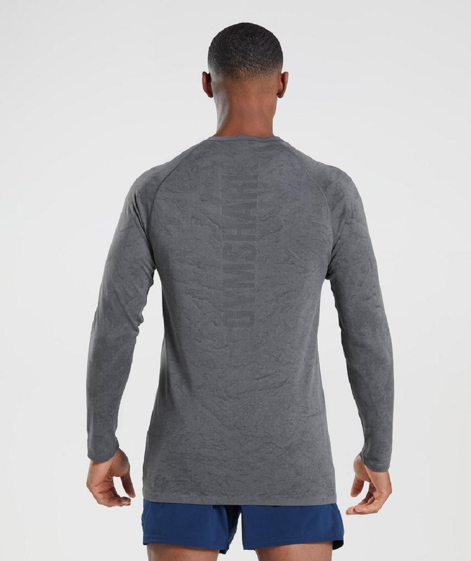 Long Sleeve Gymshark Geo Seamless Hombre Grises Negros | MX_3364BEX