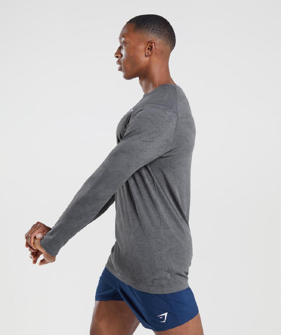 Long Sleeve Gymshark Geo Seamless Hombre Grises Negros | MX_3364BEX