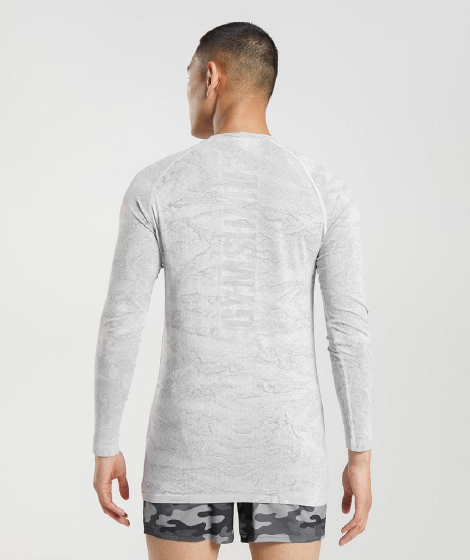 Long Sleeve Gymshark Geo Seamless Hombre Blancos Grises Claro | MX_3365NWY