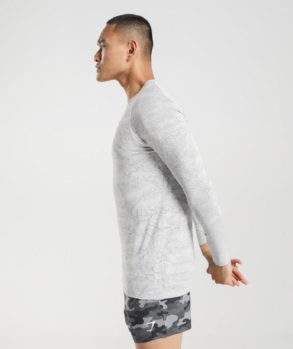 Long Sleeve Gymshark Geo Seamless Hombre Blancos Grises Claro | MX_3365NWY