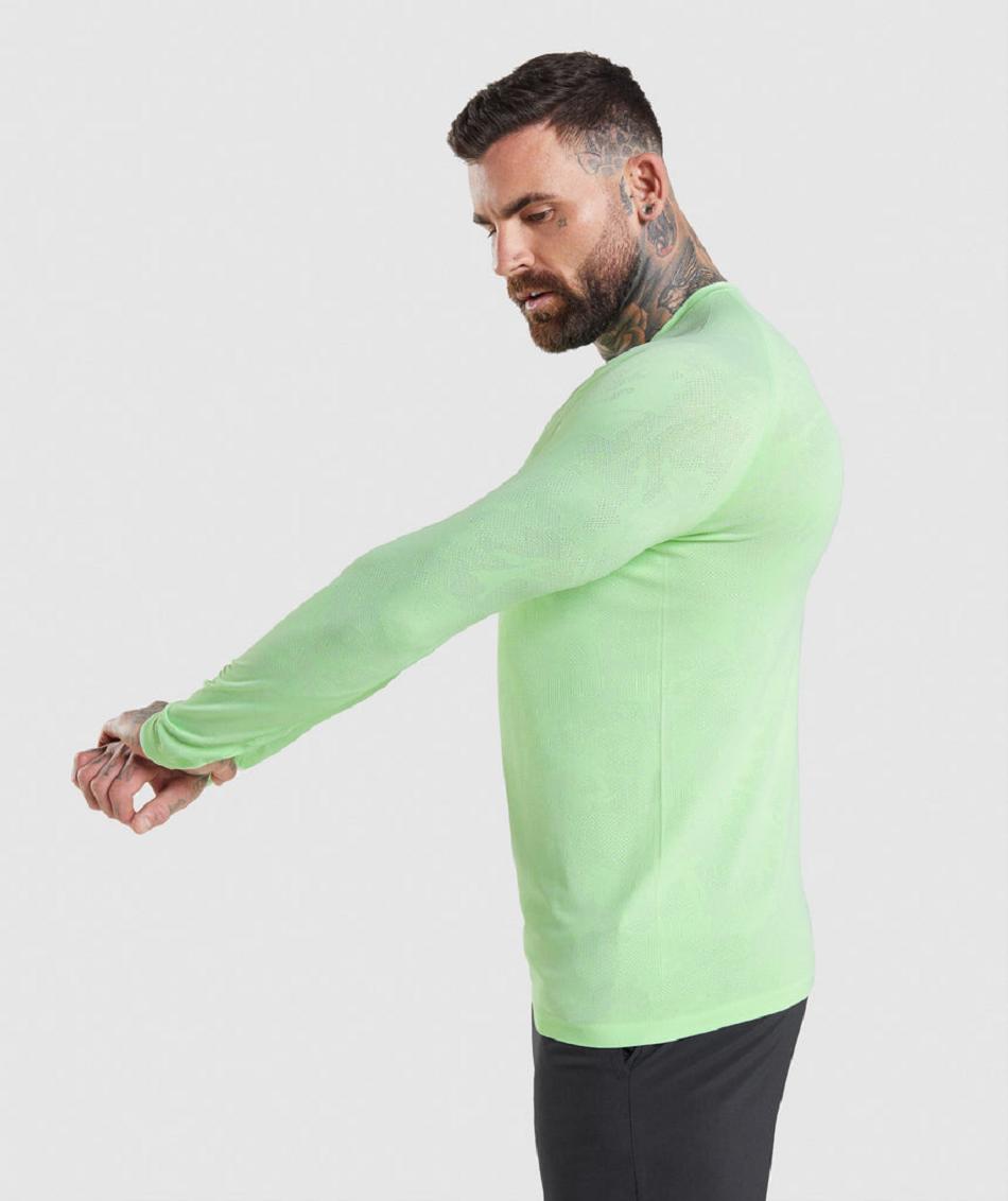 Long Sleeve Gymshark Geo Seamless Hombre Verdes Blancos | MX_3368WNB