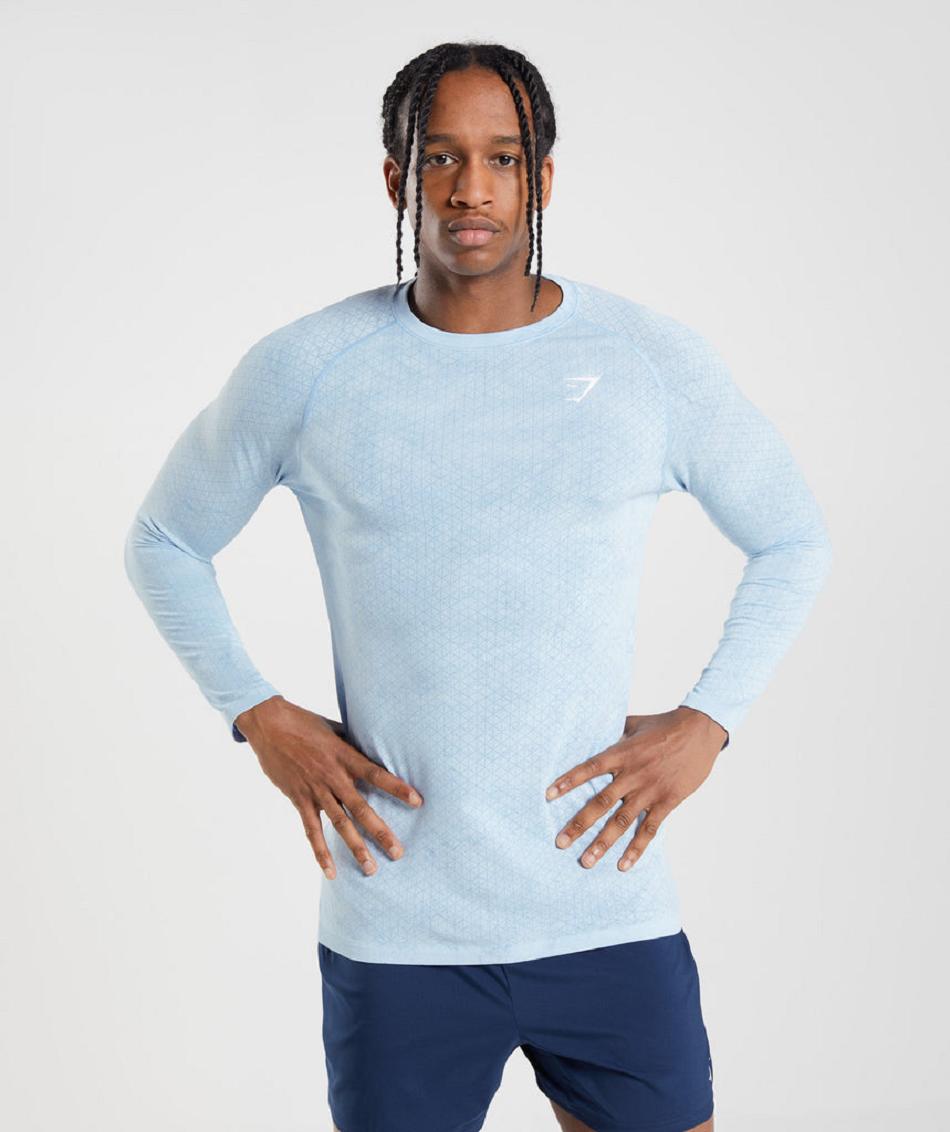 Long Sleeve Gymshark Geo Seamless Hombre Blancos Azules | MX_3375OKI