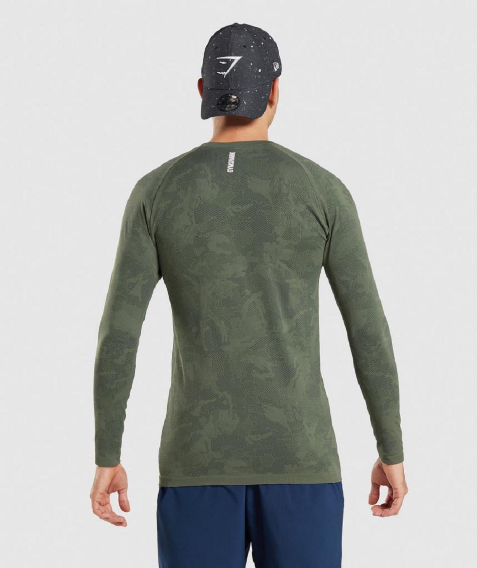 Long Sleeve Gymshark Geo Seamless Hombre Verde Oliva Negros | MX_3393QMA