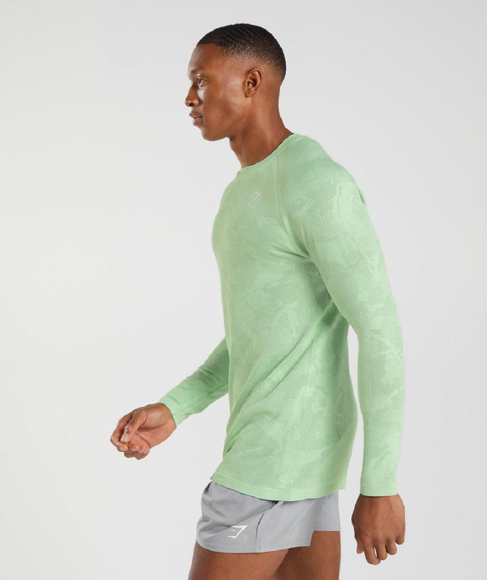 Long Sleeve Gymshark Geo Seamless Hombre Verdes Verdes | MX_3416VRW