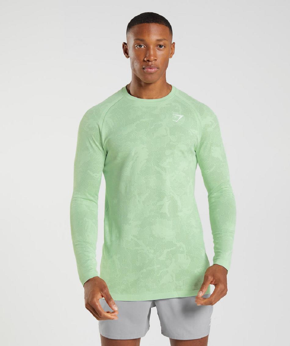 Long Sleeve Gymshark Geo Seamless Hombre Verdes Verdes | MX_3416VRW