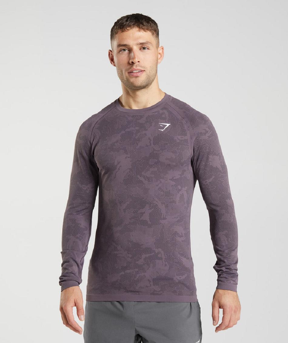 Long Sleeve Gymshark Geo Seamless Hombre Morados Negros | MX_3420QMA