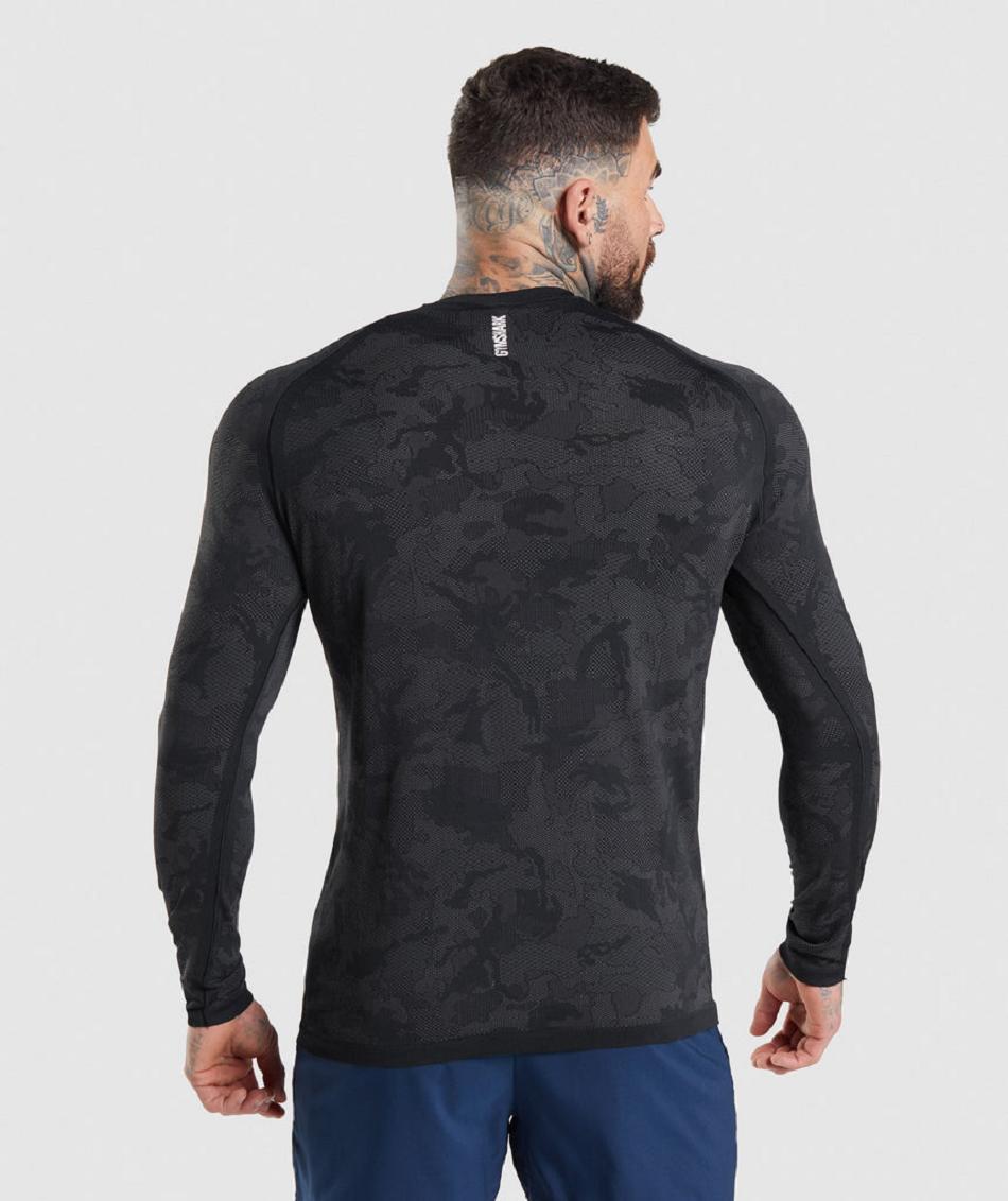 Long Sleeve Gymshark Geo Seamless Hombre Negros Grises | MX_3428JPQ