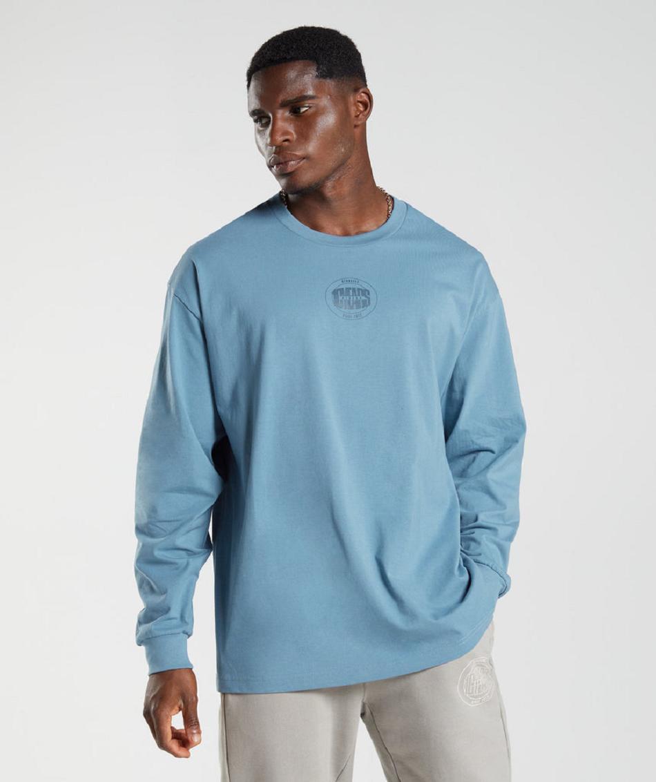 Long Sleeve Gymshark Gs10 Year Oversized Hombre Azules | MX_3407FDN