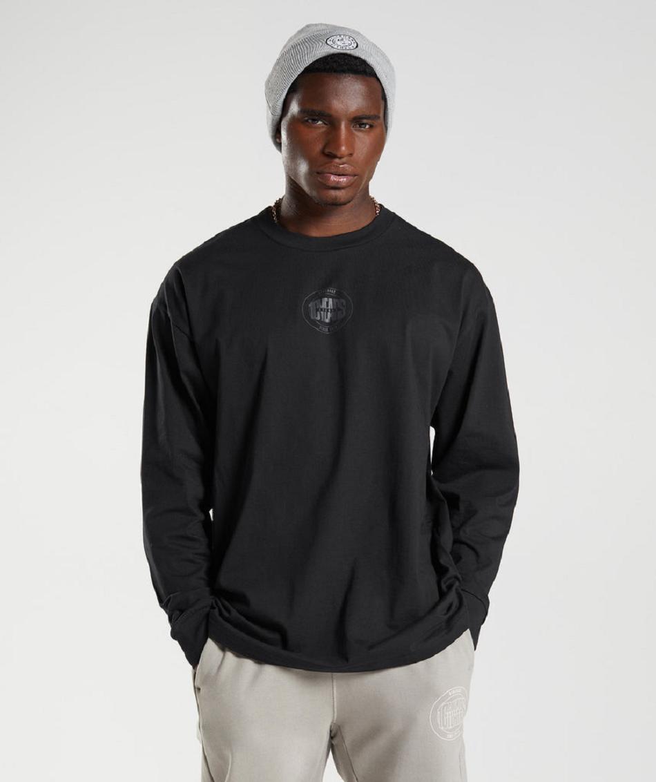 Long Sleeve Gymshark Gs10 Year Oversized Hombre Negros | MX_3427HAP