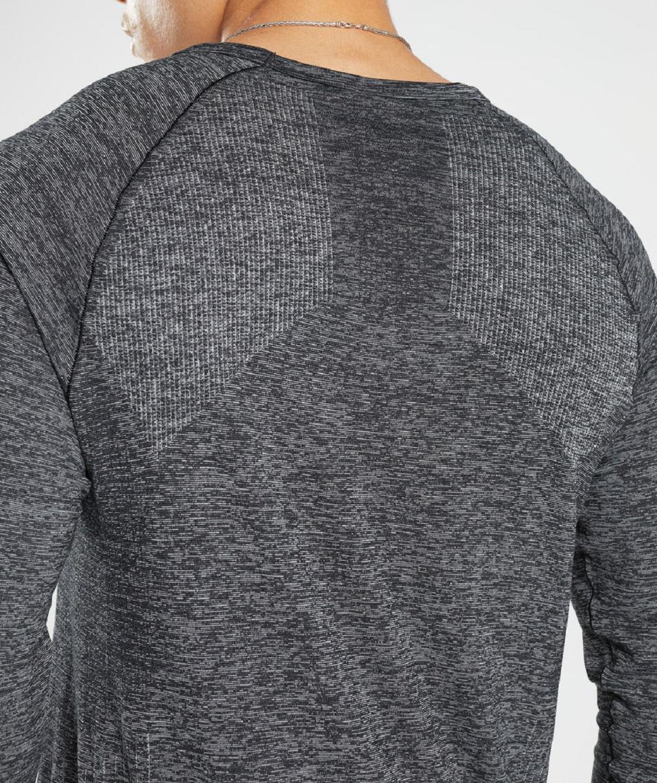 Long Sleeve Gymshark Retake Seamless Hombre Negros Blancos | MX_3401OKI